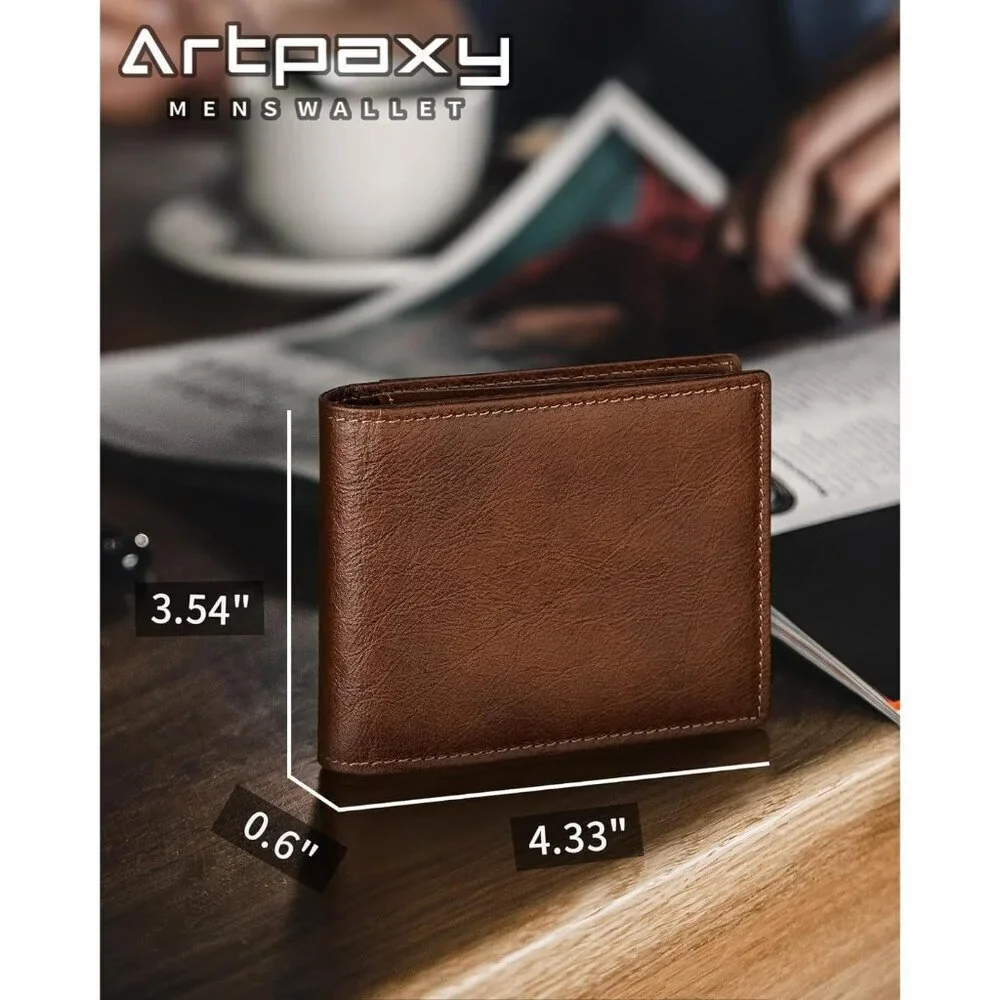Men's Classic Holders Bifold Wallet Card Brown Genuine Leather 2 Cash Pockets